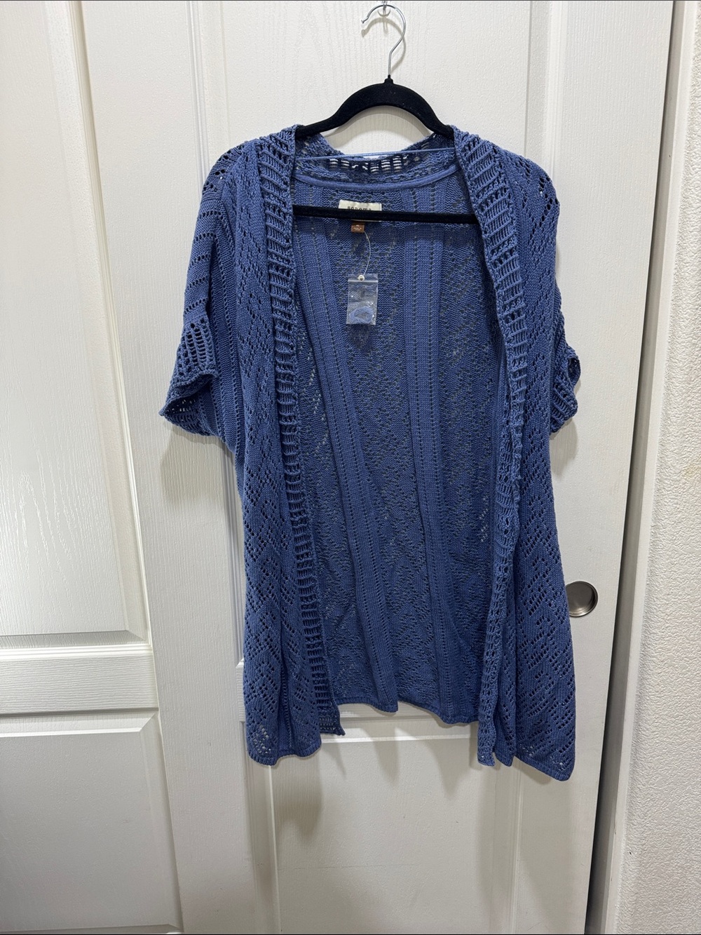 Sonoma Life + Style Women’s XL Blue Open Knit Cardigan Short Sleeve Boho Cotton